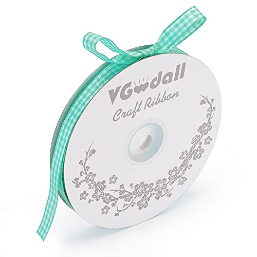 VGoodall Mint-Green Gingham Ribbon, 3 8 x 50Yd Picnic Craft Ribbon Mint-Green Ribbons for Hair Accessories Craft and Christmas Gift Wrapping