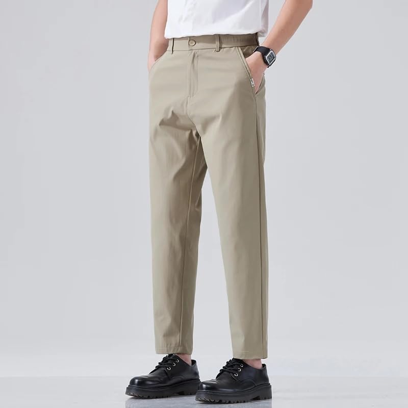 Spring Summer Thin Ice Silk Suit Pants Men's Business Straight Slim Ankle Length Casual Pants Male3