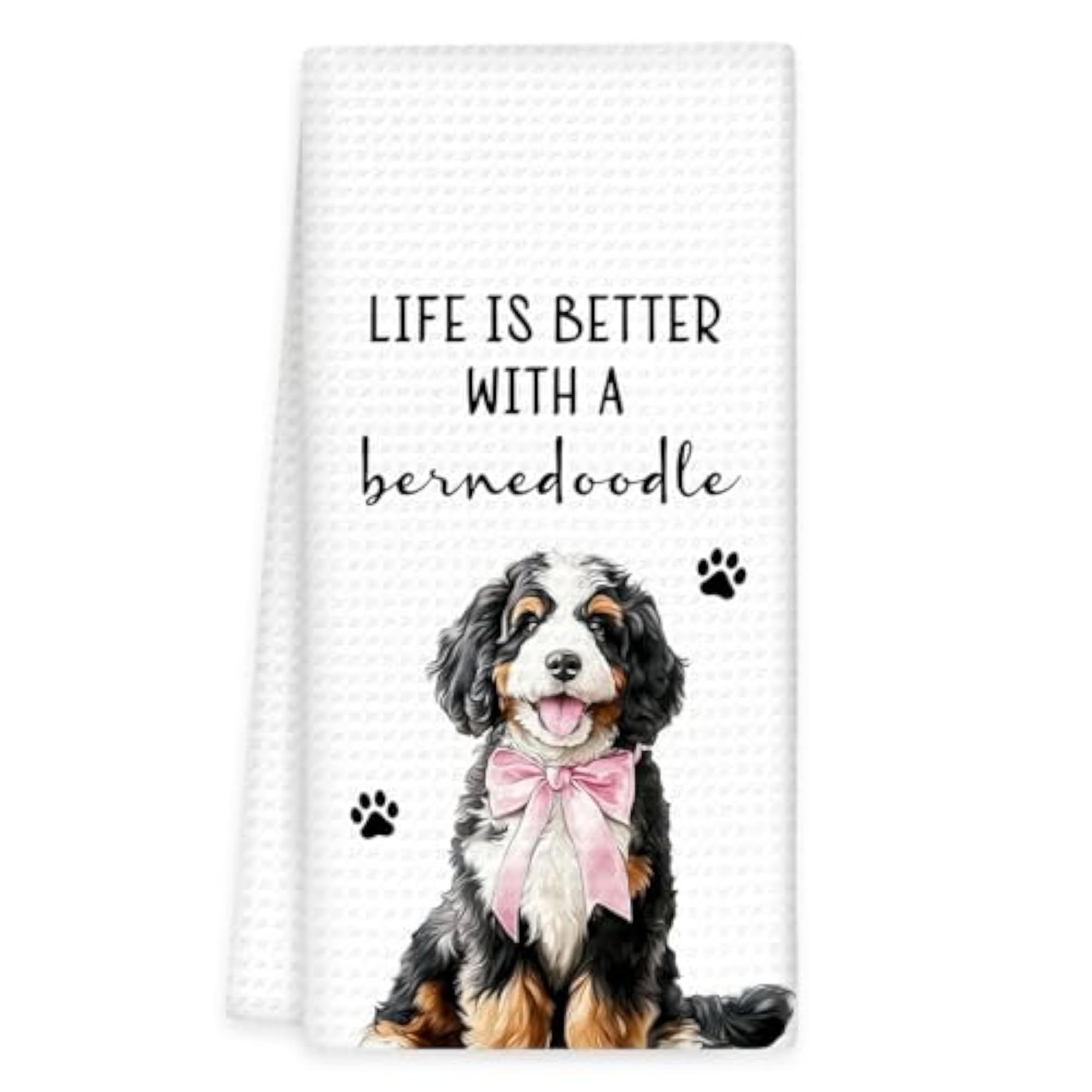 Bernedoodle Gifts Dog Kitchen Towels with Pink Bow
