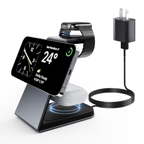 VASIVO Magnetic Wireless Charger for iPhone, iWatch Charger Compatible with S2-S9,3 in 1 Wireless Charging Station Compatible with iPhone15/14/13/12 and Airpods3/2/Pro.(Grey)