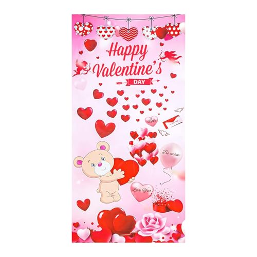 Valentines Day Door Decorations - Heart Theme Banner, Large Hanging Sign with Romantic Pattern Design, Garage Door Cover with Full Print Display, Holiday Decor Accessory Lightweight Build