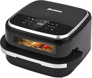Pizza Oven & Air Fryer, 4.3L 11-in-1 Flat Airfryer with Superior Top and Bottom Airflow Tech, Digital Display, Large Viewing Window, Grill Plate, Up to 32 Chicken Wings / 11" Pizza Capacity