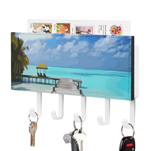 DWTJKMS Maldives – Porte-clés mural de style rustique avec 5 crochets, décoration murale à suspendre pour entrée ou foyer, 18 x 11 cm (l x H)