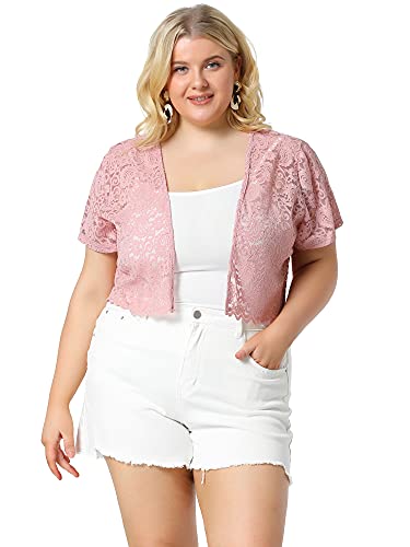 Image of Agnes Orinda Plus Size Bolero Shrugs for Women Lightweight Open Front Short Sleeve Cropped Lace Cardigan