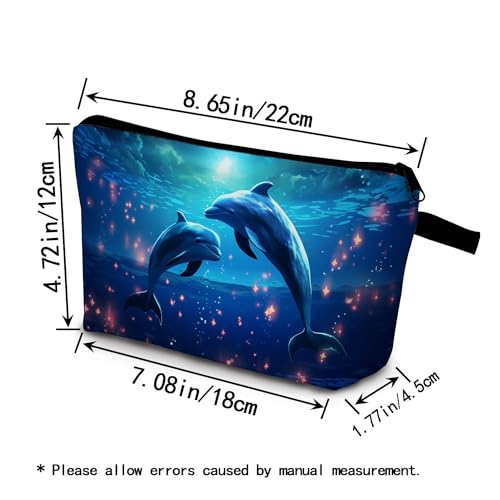 Dolphin Gift Blue Dolphin Makeup Bag Cute Small Organizer Bag with Zipper Lovely Dolphins Cosmetic Bag Birthday Gifts for Dolphin Lovers Women Sisters Friends2