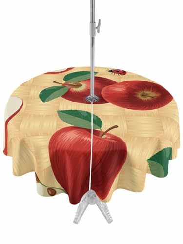 Xiidiekbish Red Apples Round Outdoor Table Cloth with Umbrella Hole