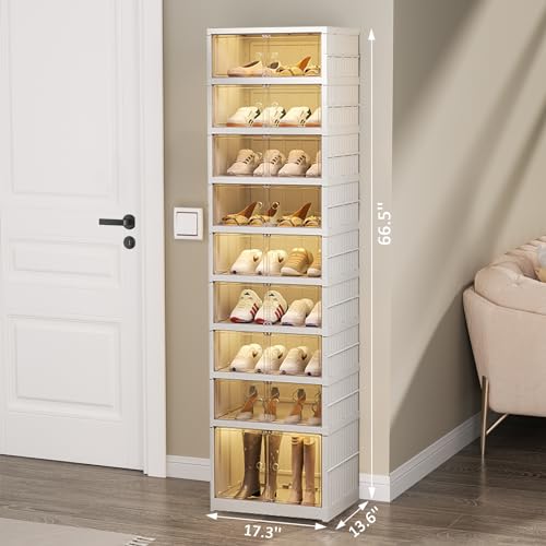 Image of SYNCVIBE Shoe Rack Organizer for Closet Entryway 9 Tiers-18 Pairs Foldable Sneaker Storage Shoe, Collapsible Shoe Cabinet with Doors, Stackable Shoe Storage Cabinet with Lids for Living Room