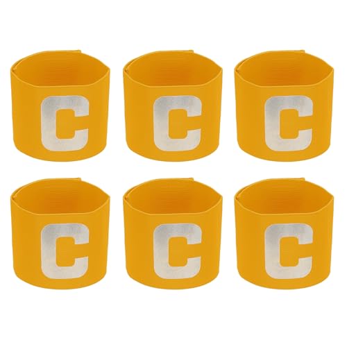 YELARXI Soccer Captain Armband, Football Armband Elastic Adjustable Player Bands Anti-Slip Badge- Fitting for (Adult/Youth - Football - Basketball - Team Sport) 6 Pack & Golden Yellow