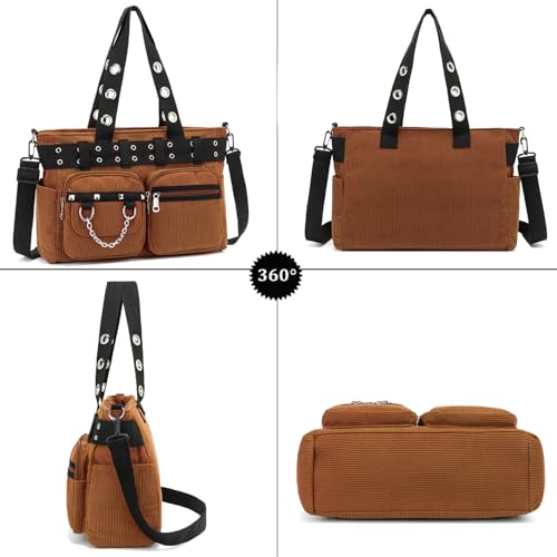 Image of Tote Bag for Women, Corduroy Gothic Purse Goth Bag with Zipper for College, Work, Travel, Gym