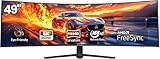 CRUA 49 Pouces Écran PC d'ordinateur de Jeu Ultra-Large incurvé, DQHD (5120×1440), 165Hz,144Hz,1500R, 1MS,32:9,HDR10,FreeSync, 120% sRGB, Moniteur réglable en Hauteur, HDMI、DP, VESA