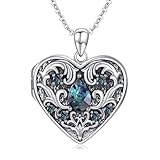 Reaii Natural Alexandrite Heart Locket Necklace for Women 925 Sterling Silver Locket Necklace That Holds Pictures Photo Custom Lockets Jewelry Personalized Genuine Alexandrite Locket Gifts 2