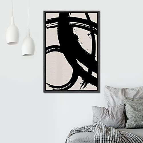 Miniatura 3 de SIGNWIN Lienzo enmarcado para pared, pintura de tinta negra, trazos circulares, espirales, formas abstractas, ilustraciones, arte moderno,