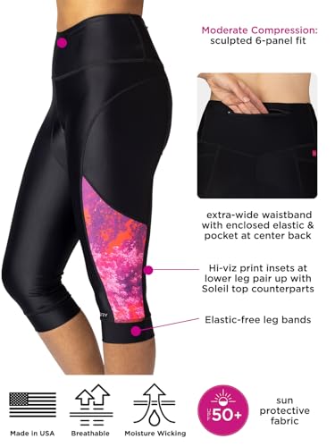 Terry Calça capri feminina acolchoada de ciclismo para bicicleta, costura interna de 45,7 cm, alta v