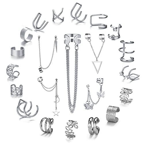 22Pcs Ear Cuffs Earrings Set For Women Girls,No Piercing Cuff Earrings Chain For Teen Girls Wrap Earrings Tassel Clip On Ear (Silver, Alloy) #TOP7