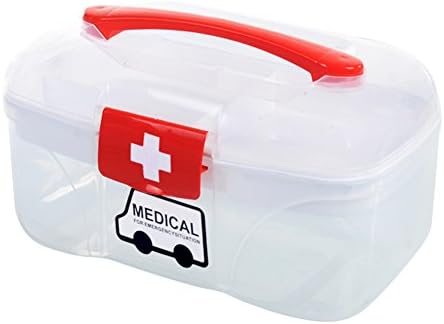 YESCO Lovely Portable Plastic PP Pill Case First Aid Kits Medicine Storage Box Case Double Deck Medical Box Family Emergency Response Kit Large Handled Pill Organizer