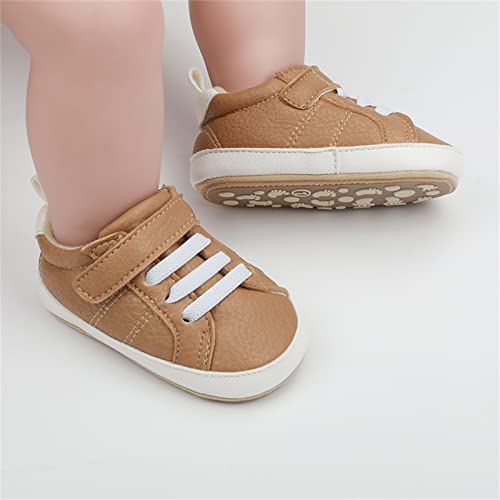 Image of SOFMUO Baby Boys Girls High Top Ankle PU Leather Sneakers Soft Rubber Sole Infant Moccasins Newborn Oxford Loafers Anti-Slip Toddler Wedding Uniform Dress Shoes