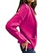 Women's Round Neck Zipper Knitted Jacket Zip Up Sweaters Cropped Open Front Long Sleeve Ribbed Knit Chunky Cardigans Hot Pink