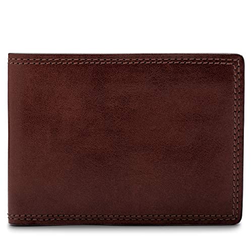 Image of Bosca Men's Wallet, Dolce Leather Slim Bifold Wallet, Dark Brown