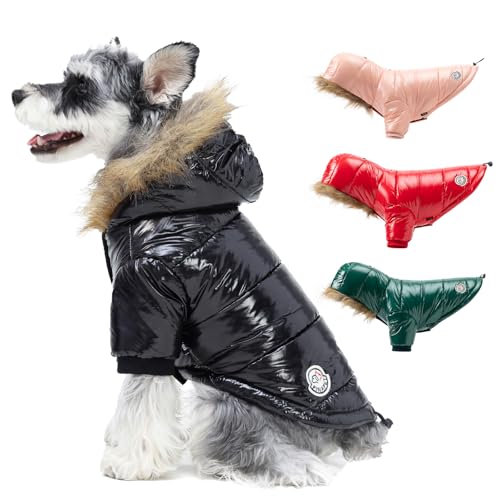 PINA Dog Winter Coat with Faux Fur Hood, Windproof and Warm, Suitable for Small to Large Dogs, Black, M