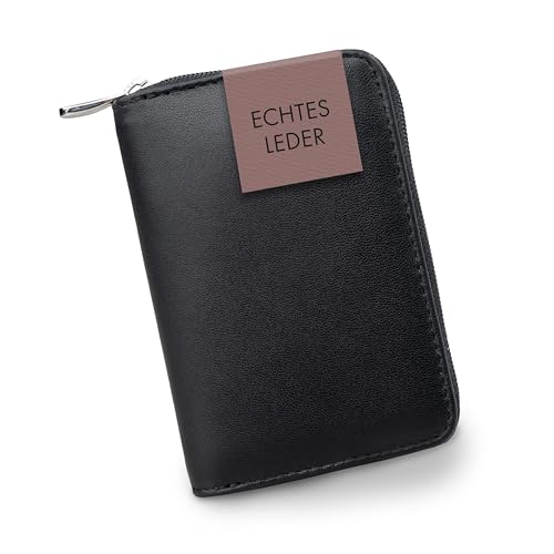 XiRRiX Damen-Portemonnaie Klein - Kleiner Geldbeutel Damen mit Reißverschluss - Geldbörse Damen Klein mit Münzfach - Mini Portmonee für Frauen im Kartenformat - Schwarze Brieftasche aus Leder