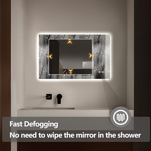 Niccy Led Mirror for Bathroom, 32"x20" Frameless Backlit Mirror for Wall Lighted Mirror with Bedroom 3 Color, Defogger, Explosion-Proof, HD Glass and IP65 Vanity Mirror Horizontal or Vertical by Niccy - Image 4