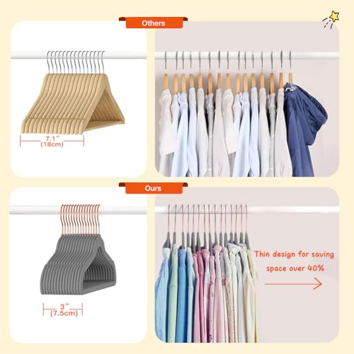 Miniatura 5 de Stormix Paquete De 32 Perchas Para Ropa De Bebé, 28cm Perchas De Terciopelo Antideslizantes Para Niños, Perchas Con Muescas En Los Hombros Para Niños Pequeños Gris