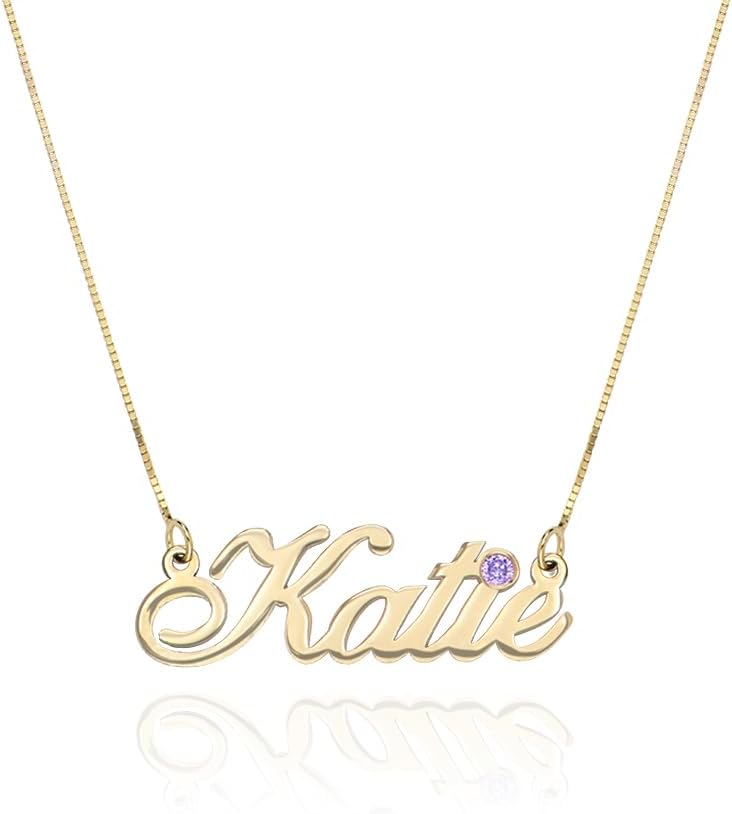 MYKA - Personalized Name Necklace with Birthstone - Custom Pendant in Precious Metals: 925 Sterling Silver, Gold & Rose Gold Plated, Vermeils / Nameplate Jewelry Gift for Women, Mum, Girl - Dainty Gift For Birthday, Christmas, Xmas, MotherÕs Day