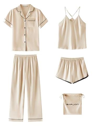 SAPJON Silk Satin Pajamas for Women 5Pcs Soft Pjs Camisole Sleepwear Sets — $19.99 (38% off)