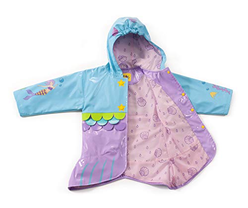 Blue Mermaid PU All-Weather Raincoat for Girls With Fish Scale Trim and Star Buttons2