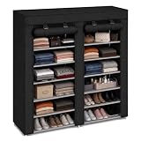 Raganet, Closet Plegable de 6 Niveles Color Negro, Zapatera Organizador de Ropa Minimalista, Telas y Barras Resistentes y Duraderas, Organizacion de...