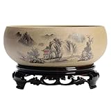 BEAHING Runder Keramik -Pflanzer, 6,5 in Dia Chinesischer Pflanzer Schüssel Blütenstopf mit Grundtinte Malerei Pflanzgefäße für Innenkaktus -Bonsai -Pflanzen im Innenbereich