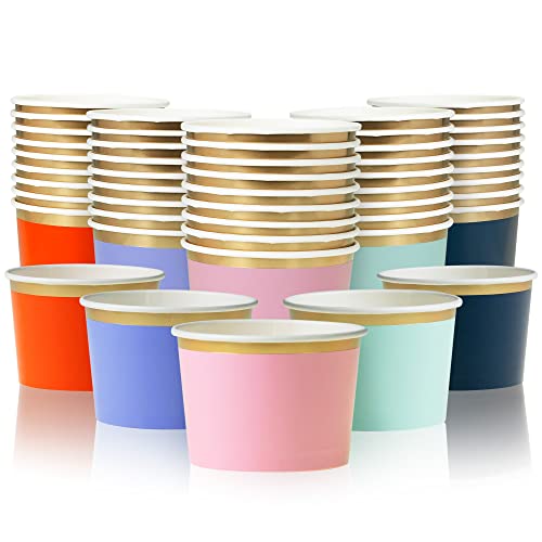 Coupes à Glace en Papier Confettiville, 50 pièces, Bols Jetables de 9 oz pour Desserts Chauds ou Froids, 5 Couleurs, Finition Dorée