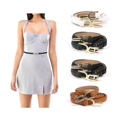 Bieiyhe 4 Pièces Ceinture Fine Femme,Ceinture Cuir Femme Classiqu...