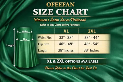 Image of OFEEFAN Women's Satin Saree Petticoat, Soft Satin Saree Underskirt, Free Size with Adjustable Drawstring