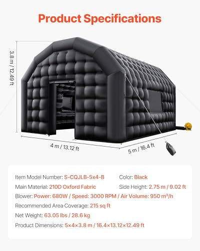 Image of VEVOR Inflatable Nightclub, 16.4 x 13.1 x 12.5 ft Inflatable Party Tent with 680W Blower & Sandbag, Ventilated Blow up Night Club with 2 Windows, Air Cube House for Event Birthday Wedding Party