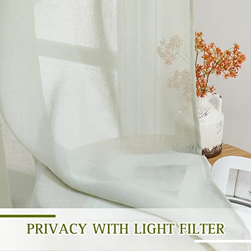 Nicetown Linen Sheer Sage Green Curtains 84 Inch Length For Bedroom, Grommet Semi Sheer Linen Blend Vertical Window Drapes Privacy With Light Filtering For Living Room, Sage Green, W52 X L84, Set Of 2 #TOP3