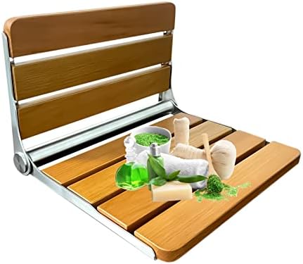 Folding Shower Seat Wall Mounted, Brigna Fold Down Shower Seat, Home Care Wall Mounted Teak Shower Seat for Inside Shower, Folding Shower Chair for Seniors, Disableds, Pregnants