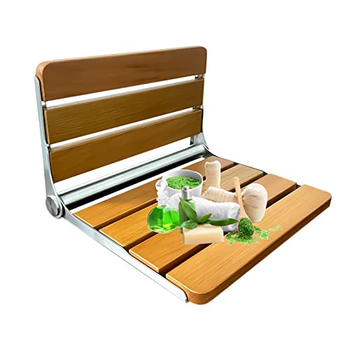 Folding Shower Seat Wall Mounted, Brigna Fold Down Shower Seat, Home Care Wall Mounted Teak Shower Seat For Inside Shower, Folding Shower Chair For Seniors, Disableds, Pregnants #TOP6