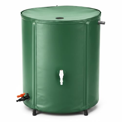 Image of Thorkok 250L Collapsible Rainwater Collection System Foldable Rain Barrel Portable PVC Water Butt Water Storage Tank with Tap Filter & Overflow Kit Space-Saving Garden Water Catcher Containers