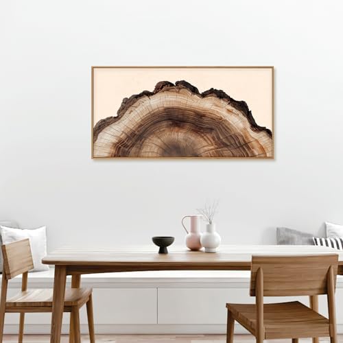Image of KAIRNE Vintage Tree Rings Framed Canvas Wall Art Set, Retro Wood Stump Wall Decor, Neutral Tree Spiral Art Prints, Modern Annual Ring Artwork for Living Room, Bedroom, Farmhouse, Office-40 x20 x1