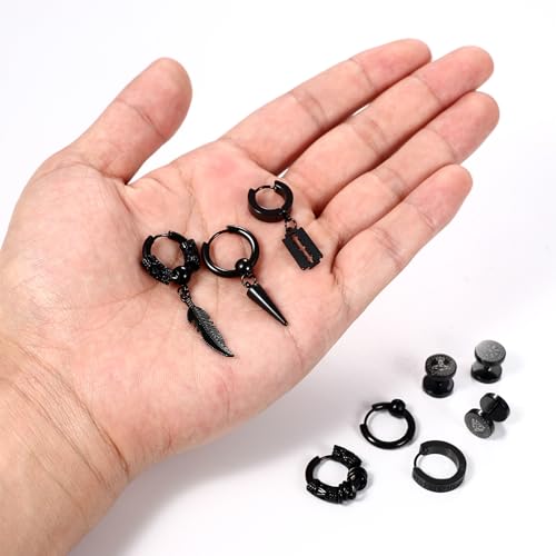 Viking Stud Earrings for Men Women: 8/9 Pairs Stainless Steel Fake Gauge Plug Huggie Hoop Celtic Wolf Earrings Jewelry Gifts3