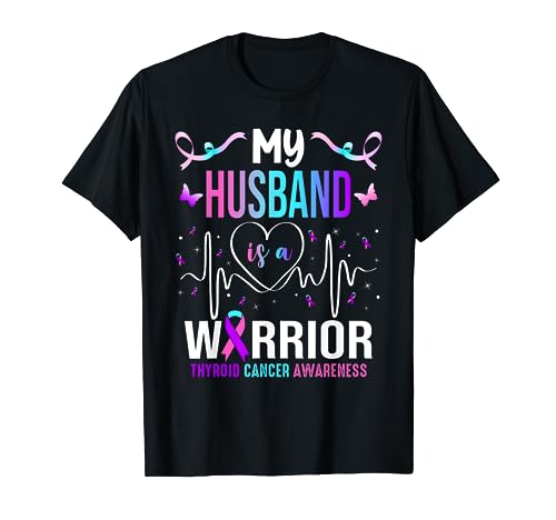 Cinta de concienciación sobre el cáncer de tiroides My Husband Is A Warrior Camiseta