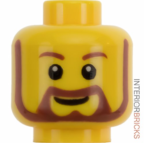 LEGO Minifigure Head: Beard Brown Rounded with White Pupils and Grin Pattern x1 Loose