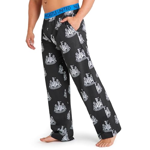 NEWCASTLE UNITED F.C. Pyjama Bottoms for Men Teenagers, Comfy Nightwear Lounge Pants PJs - Football Gifts for Men (XL, Black/Blue)
