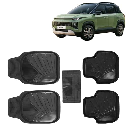 KINGSWAY® 5G PVC Rubber Car Mat Compatible with Hyundai Exter (Year 2023 Onwards) | Universal Size Car Floor Foot Mats | Complete Set of 5 Pieces | 100% Waterproof and Washable | Black Color
