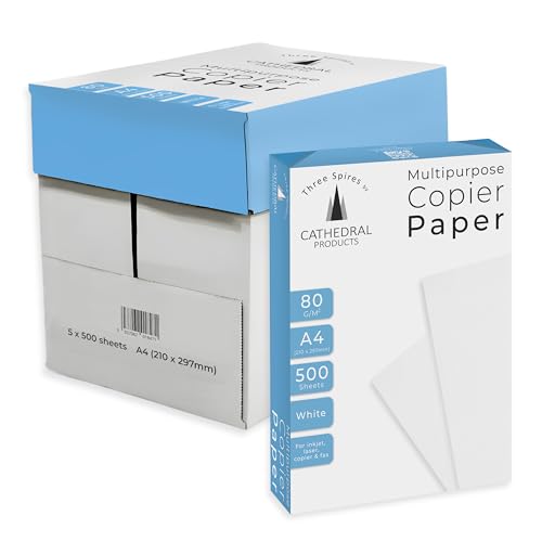 Cathedral Products A4 Copier Paper 80gsm White – 5 Reams (2500 Sheets) – Multipurpose Printer & Photocopier Paper for Office, School & Home Printing – 210 x 297mm
