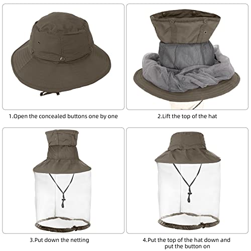 Vipith 1 Pack Sunscreen Breathable Head Net Hat, Flexible Bucket Hat With Hidden Net Mesh, Foldable Superfine Mesh Holes Fishing Hat For Outdoor Fishing Gardening Beekeeping Men Or Women (Grey) #TOP3