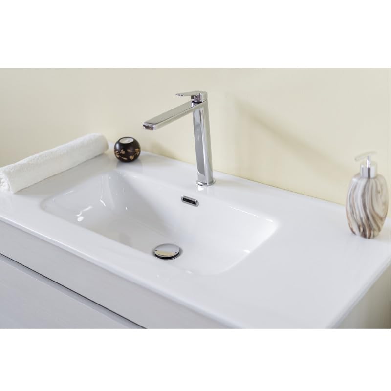 Yellowshop | Mobile Bagno Musa 80 cm - Composizione Completa con Lavabo Ceramica e 2 cassetti con Guida Soft-Close - Finitura Frassino Moirè (Mobile con Lavabo)