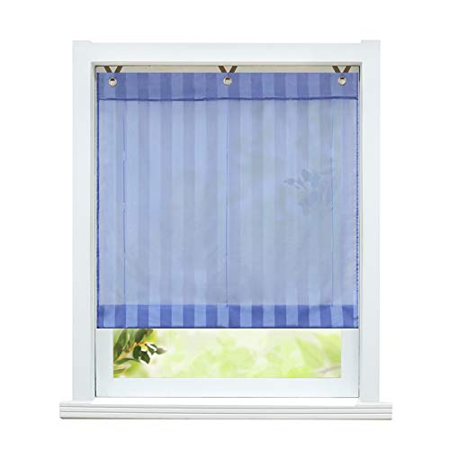 ESLIR Raffrollo ohne Bohren Raffgardinen mit Ösen Ösenrollo Modern Gardinen Halbtransparent Vorhänge Streifen Muster Blau BxH 100x140cm 1 Stück