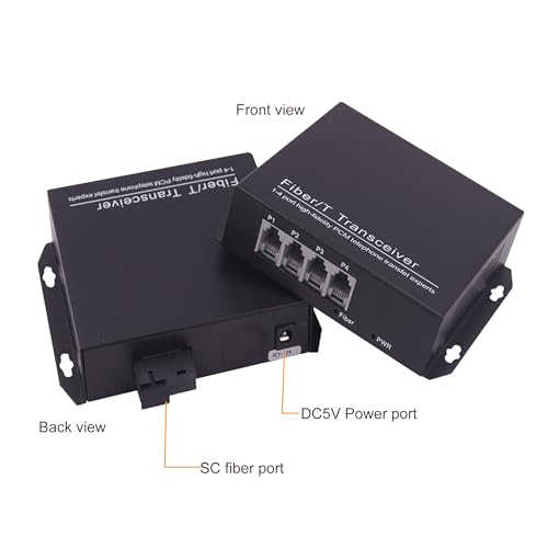 Image of POTS Telephones and Ethernet Over Fiber Optic Extenders, Universal Singlemode Fiber up to 20Km(12.4 mi) and Multimode 500m(0.31 mi) A Pair (4 Tel+10 /100M Ethernet,SC)